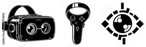 Virtual reality headset and gaming controller with a digital eye icon