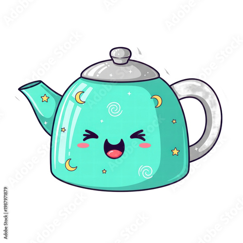 Wallpaper Mural Happy kawaii teapot with stars and moon illustration Torontodigital.ca