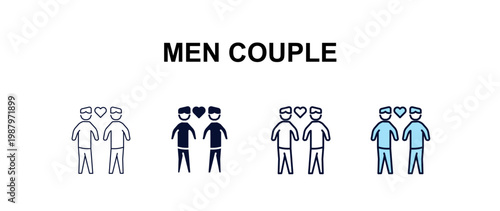 men couple multi-style outline icon set - business concept. Thin line, regular, filled, colored men couple icon
