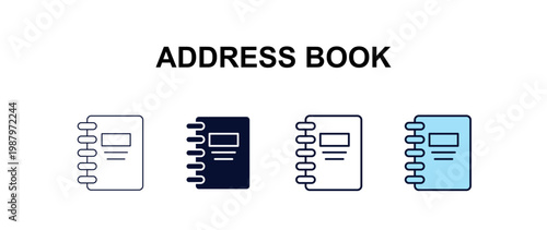 address book multi-style outline icon set - business concept. Thin line, regular, filled, colored address book icon