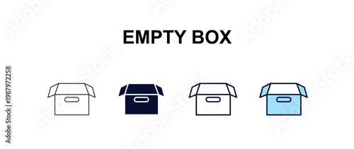 empty box multi-style outline icon set - business concept. Thin line, regular, filled, colored empty box icon