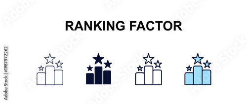 ranking factor multi-style outline icon set - business concept. Thin line, regular, filled, colored ranking factor icon