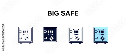 big safe multi-style outline icon set - business concept. Thin line, regular, filled, colored big safe icon