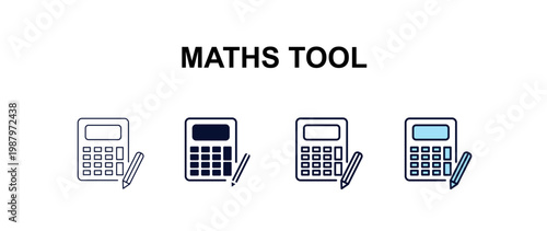 maths tool multi-style outline icon set - business concept. Thin line, regular, filled, colored maths tool icon