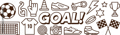 Goal! soccer football sport doodle line art illustration seamless pattern background with hand drawn football illustration lightning competition