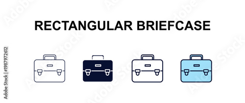 rectangular briefcase multi-style outline icon set - business concept. Thin line, regular, filled, colored rectangular briefcase icon