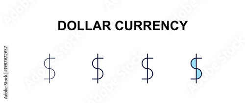 dollar currency multi-style outline icon set - business concept. Thin line, regular, filled, colored dollar currency icon