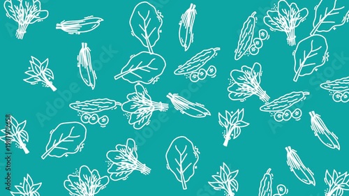 Teal Background White Leaf Pattern Animation Frames.