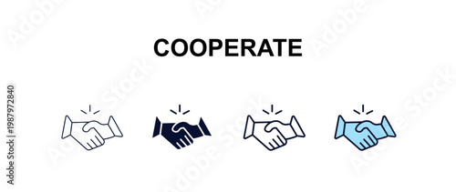 cooperate multi-style outline icon set - business concept. Thin line, regular, filled, colored cooperate icon