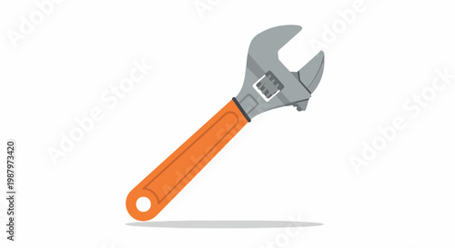 Orange-handled adjustable wrench isolated on white background, a versatile hardware tool for repairs