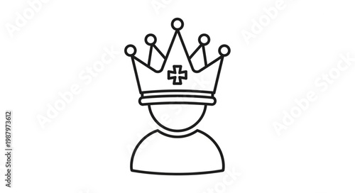Simple Line Drawing of a Person Wearing a Crown.