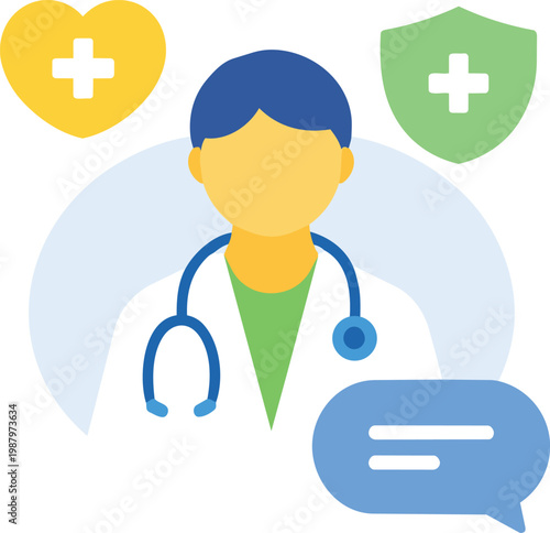 Doctor avatar with chat bubble telemedicine healthcare flat vector.