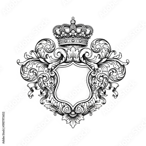Crown on ornate crest shield frame.