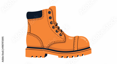 Orange safety boot with rugged leather construction and padded collar, a sturdy lace up boot built for tough jobs