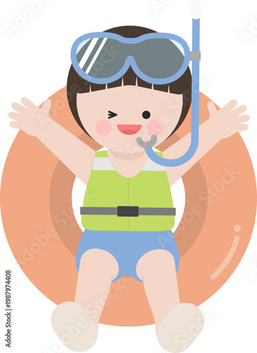 튜브 위에 누워서 행복한 소년