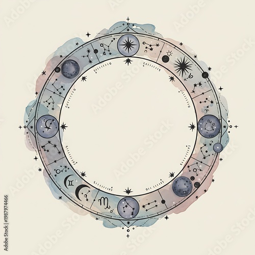 Celestial Zodiac Watercolor: Mystic Wheel of Stars