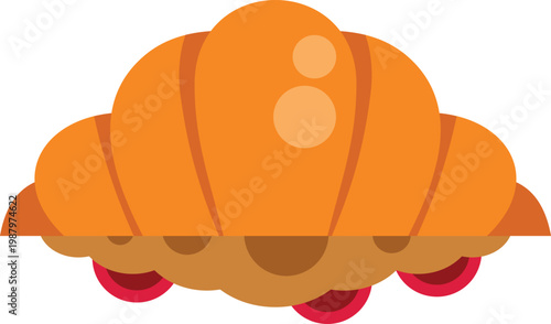 Cartoon croissant with a sweet jam filling on a white background