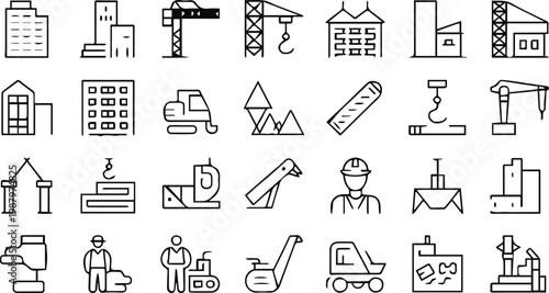 construction vector set blueprint plan tools crane excavator hook