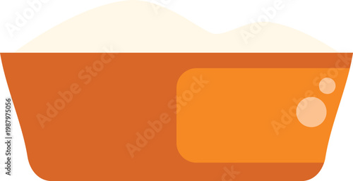 Orange basin full of white soap foam and bubbles, representing hygiene