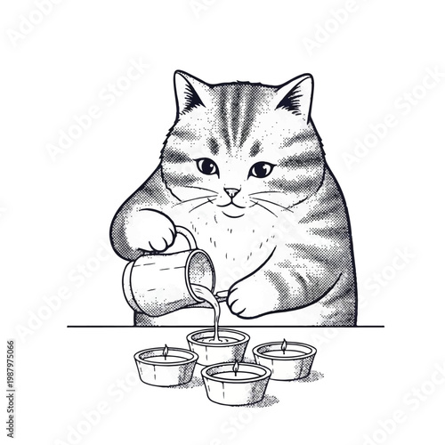 Cat Pouring Liquid into Small Cups.