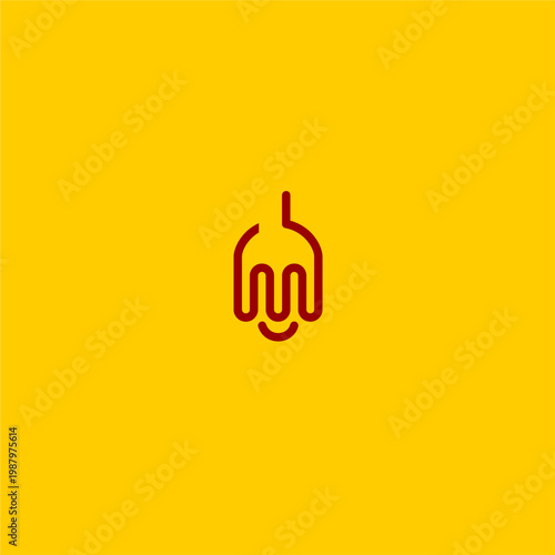 Culinary niche logo for ramen industry featuring minimalist line art style for restaurant branding use, combining a fork, a happy smile, and organic noodle shapes to evoke delicious warmth