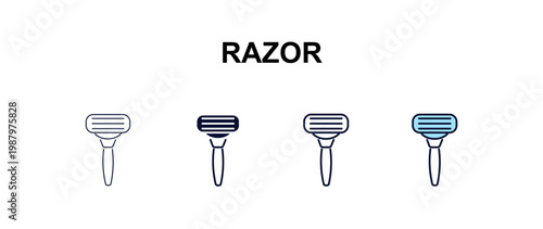 razor multi-style outline icon set - beauty concept. Thin line, regular, filled, colored razor icon