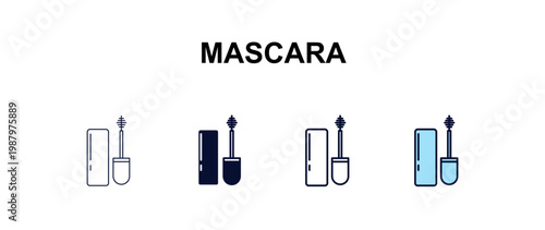 mascara multi-style outline icon set - beauty concept. Thin line, regular, filled, colored mascara icon