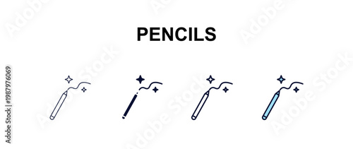 pencils multi-style outline icon set - beauty concept. Thin line, regular, filled, colored pencils icon