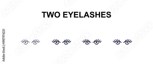 two eyelashes multi-style outline icon set - beauty concept. Thin line, regular, filled, colored two eyelashes icon