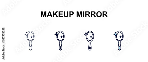 makeup mirror multi-style outline icon set - beauty concept. Thin line, regular, filled, colored makeup mirror icon