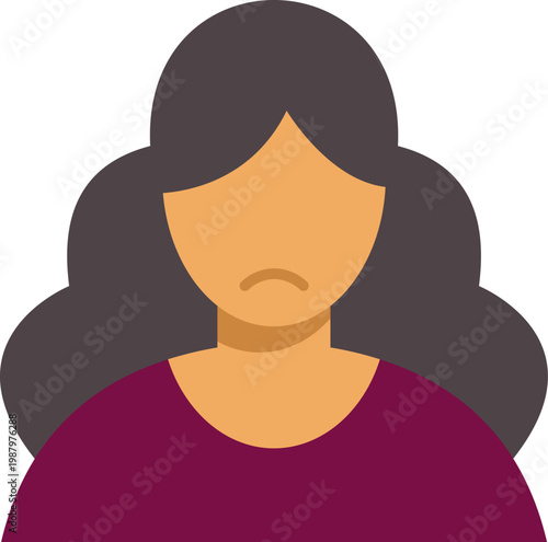 Woman avatar with a downturned mouth expressing loneliness and a negative emotion