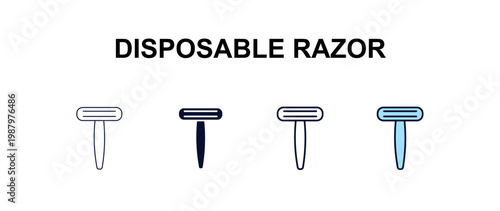 disposable razor multi-style outline icon set - beauty concept. Thin line, regular, filled, colored disposable razor icon