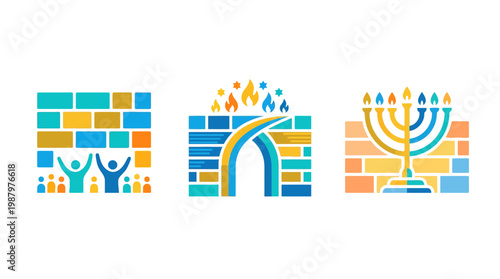 Set of Abstract Jewish Symbols in Tile Style