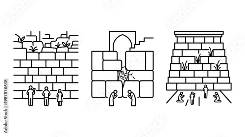 Western Wall Iconic Vector Set