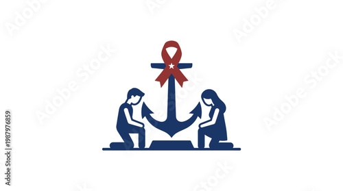 Anchor of Hope with Red Ribbon and People Icons