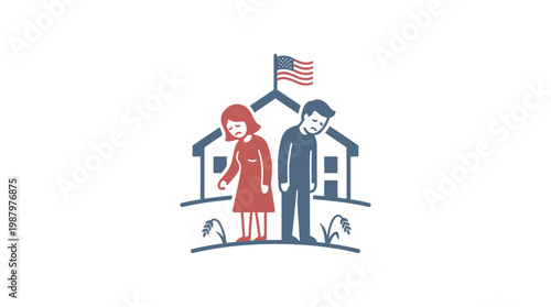 Sad Couple Standing in Front of School Building