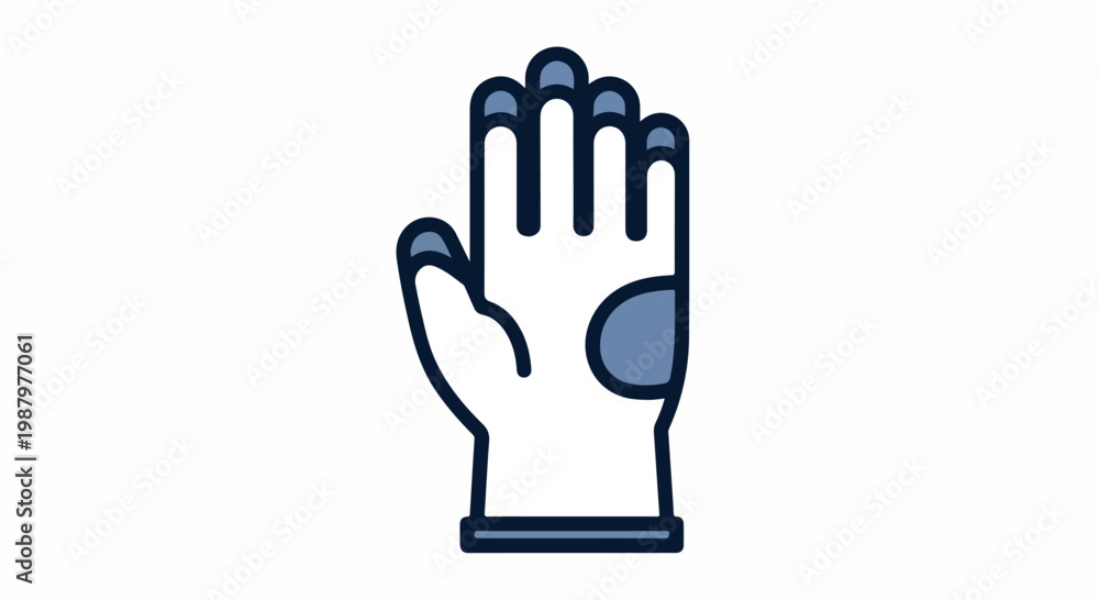 Fototapeta premium Minimal blue and white safety glove icon with a raised hand, ideal for protection, hygiene, and safety messaging