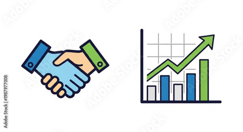 Business handshake and growth chart icons symbolizing partnership and success.