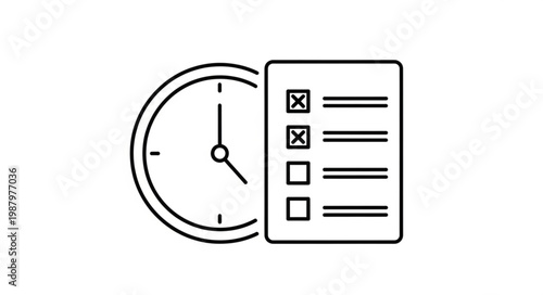 Clock and Checklist Icon Representing Time Management and Tasks.