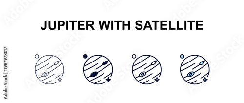 Foto jupiter with satellite multi-style outline icon set - astronomy concept