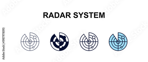 radar system multi-style outline icon set - astronomy concept. Thin line, regular, filled, colored radar system icon