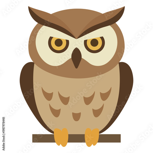 Owl bird icon representing night owl chronotype. Illustration of nocturnal creature related to sleep habit and circadian rhythm. Minimalist vector graphic for biology education design