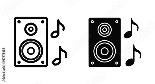 Speaker Music Audio Icon with Notes Digital Sound System Vector