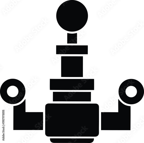 Black silhouette icon of a mechanical industrial valve or complex pipe connector assembly.