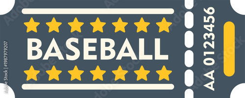 Baseball ticket with stars for sports event admission