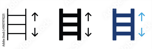Ladder sign icon. Indicator for stairs with arrows up and down. Direction, navigation and safety symbol representing floors, steps, vertical path and building guidance