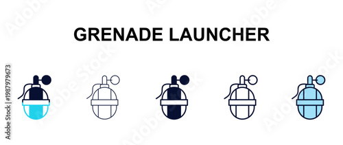 grenade launcher multi-style outline icon set - army and milatry concept. Thin line, regular, filled, colored grenade launcher icon