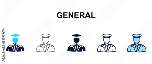 general multi-style outline icon set - army and milatry concept. Thin line, regular, filled, colored general icon