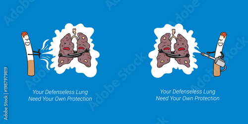 Creative anti-smoking concept featuring a cigarette attacking diseased lungs. Ideal for social media health ads, clinical education materials, and World No Tobacco Day digital content.