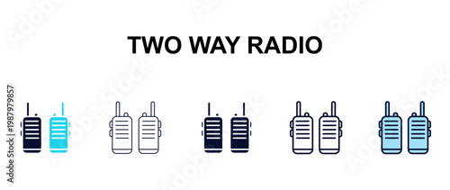 two way radio multi-style outline icon set - army and milatry concept. Thin line, regular, filled, colored two way radio icon